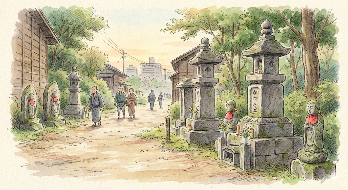 庚申塔與千川地藏 surviving Kōshin towers and the solitary Senkawa Jizō