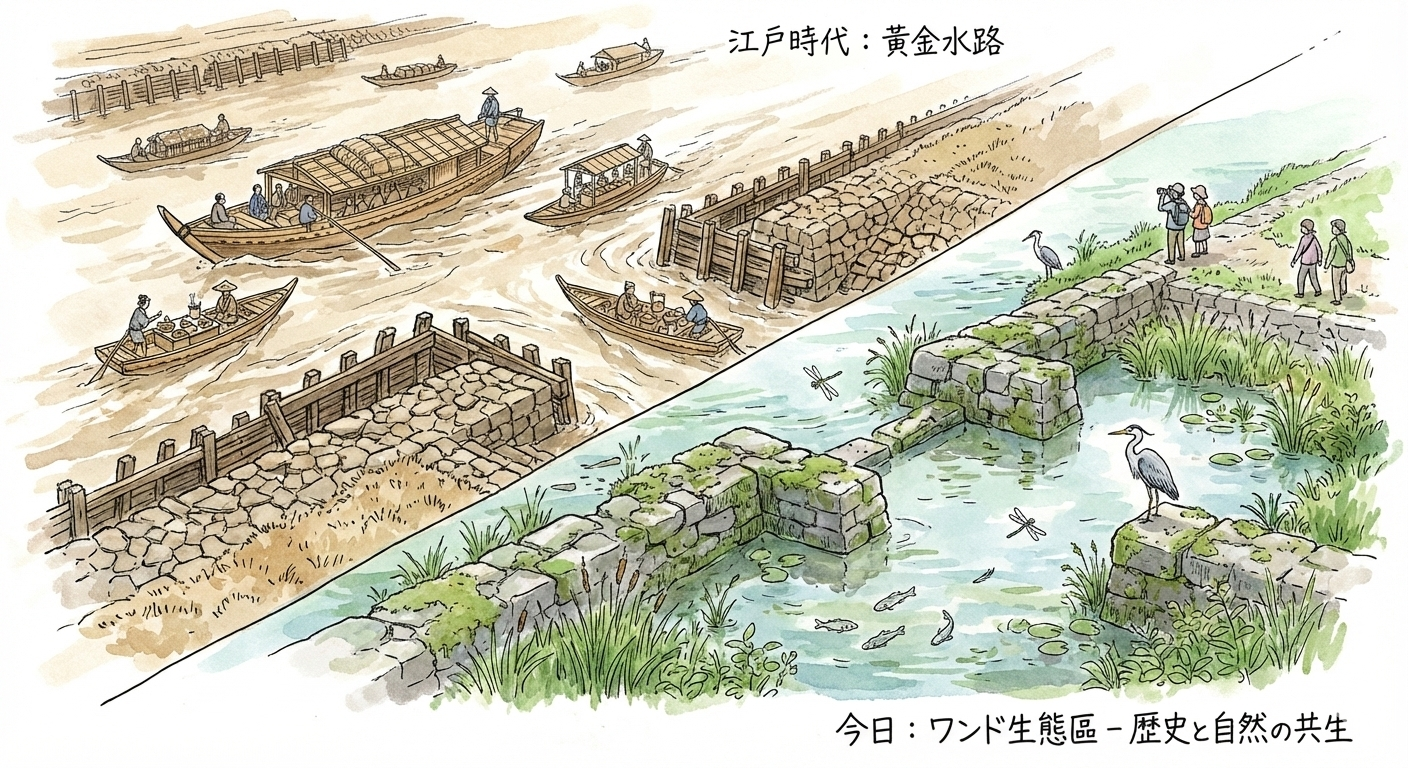 淀川河畔由「水制工」形成的「ワンド」生態區