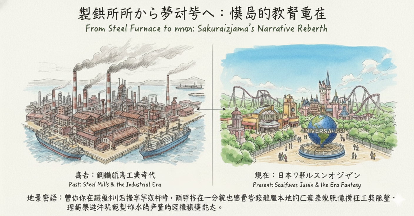 la joie et la fantaisie d'Universal Studios Japan reposent sur les cendres du passé industriel et des sacrifices économiques de Sakurajima