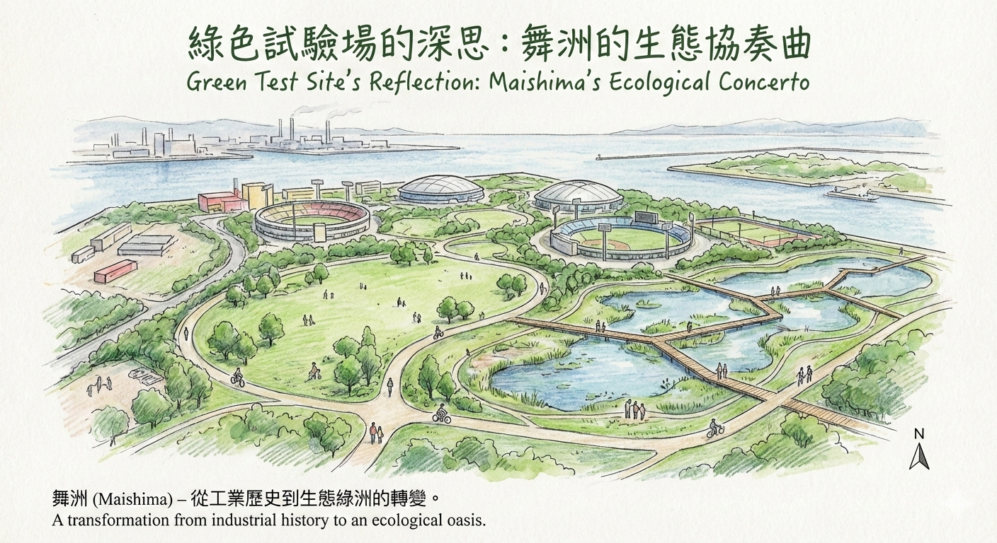 舞洲的體育場館群與人工濕地