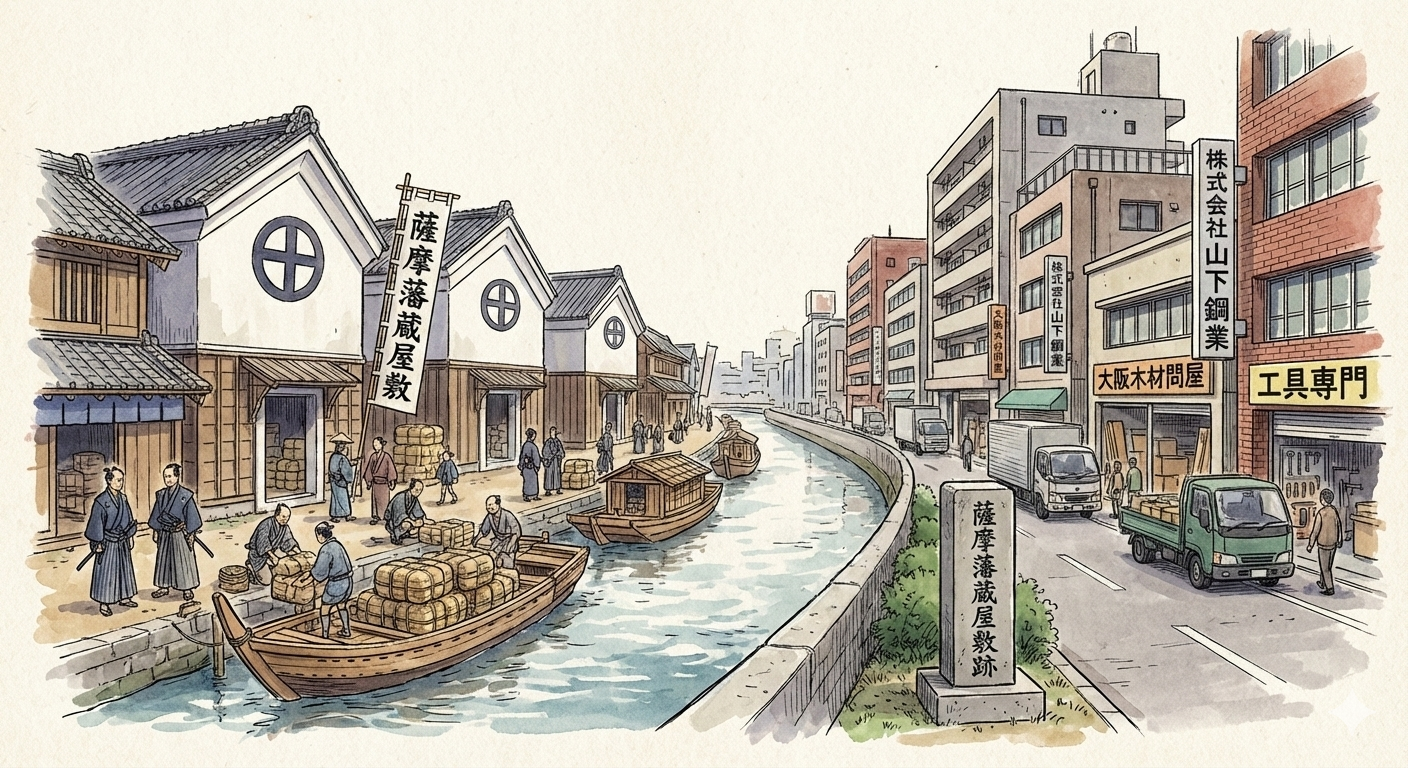 上屋敷跡である土佐堀二丁目に立つささやかな石碑は