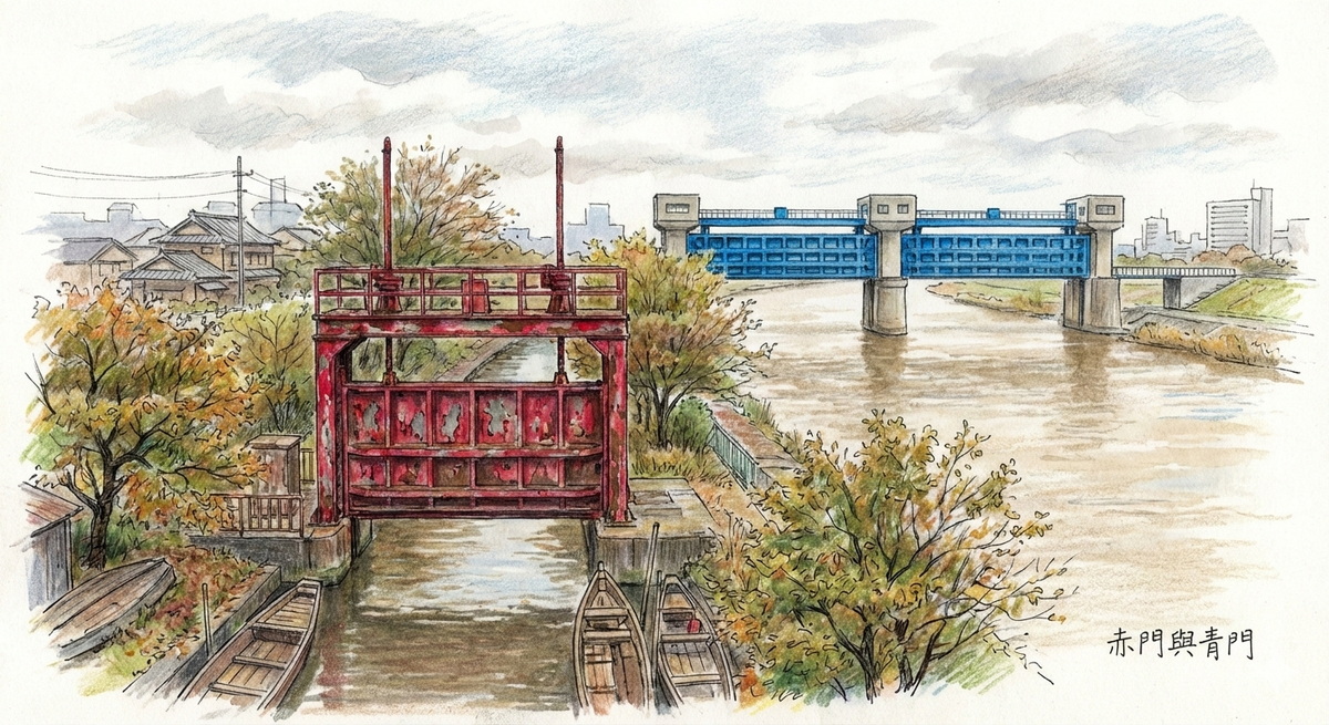 Porte rouge et porte bleue