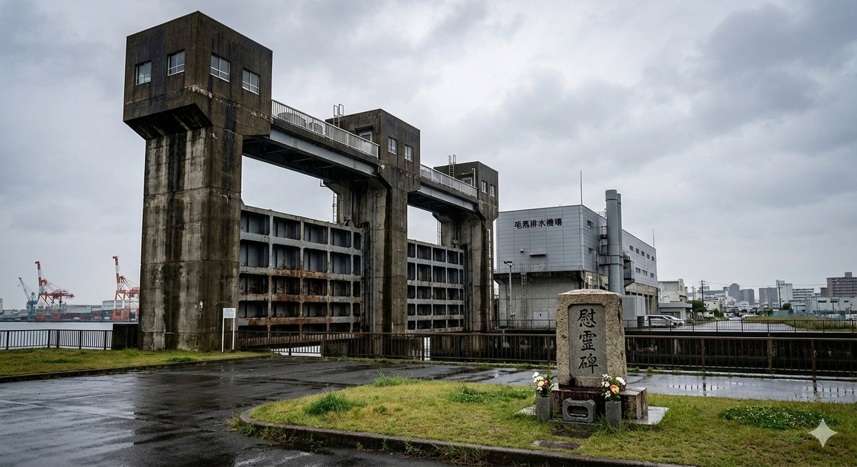 The Shirinashi River water gate and the Cenotaph/Memorial Monument