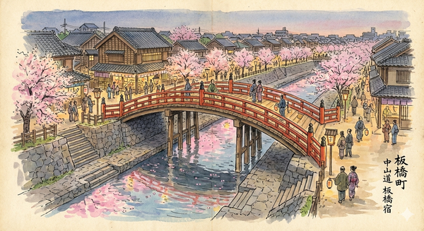 Le pont « Itabashi » moderne près de l'ancienne Nakasendō