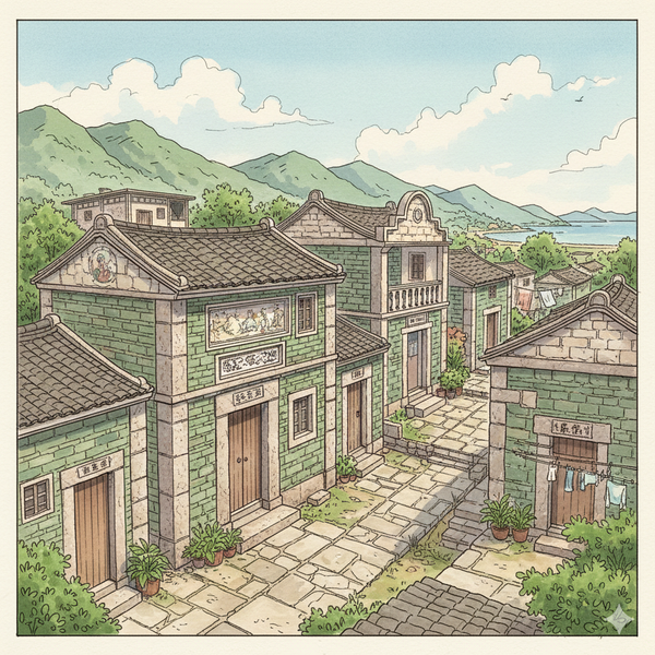 戦前に建てられた村の家屋（16-18号と6号）